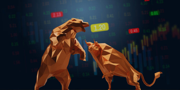 Bull and Bear Symbol with Stock Market Concept.