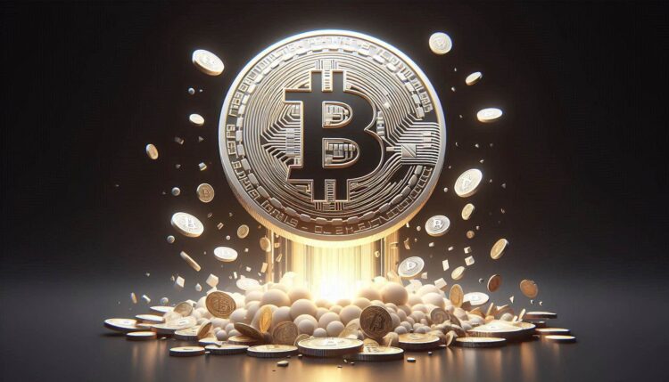 Big bitcoin dice square shape in air Golden color and background is black 3D animation Realistic