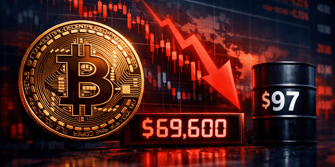 Bitcoin zakt onder $70,000 terwijl markten dalen na stijging olieprijs