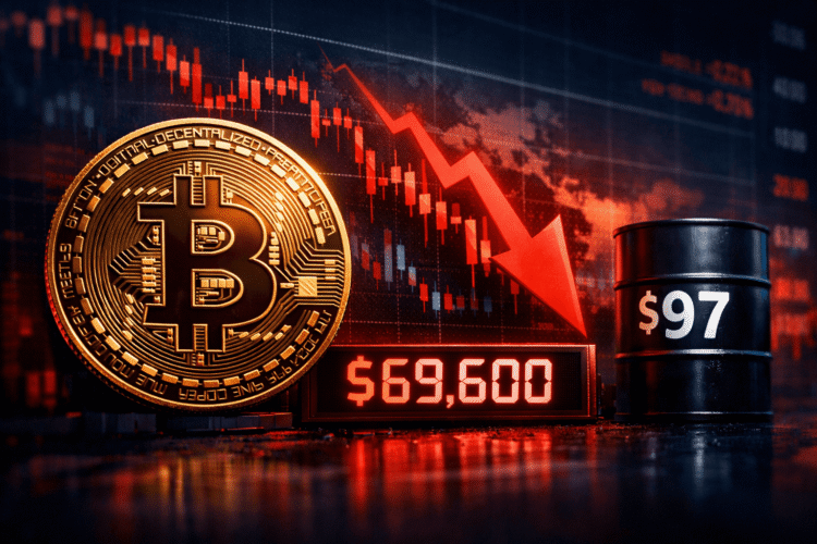 Bitcoin zakt onder $70,000 terwijl markten dalen na stijging olieprijs