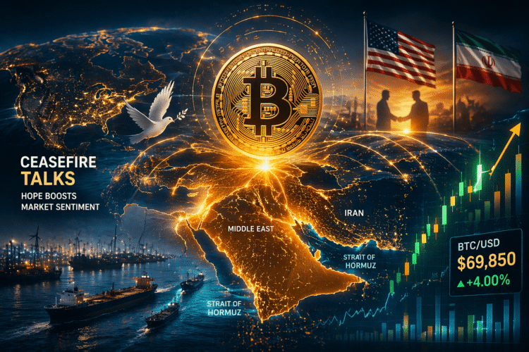 Bitcoin stijgt 4% richting $70,000 door hoop op staakt-het-vuren