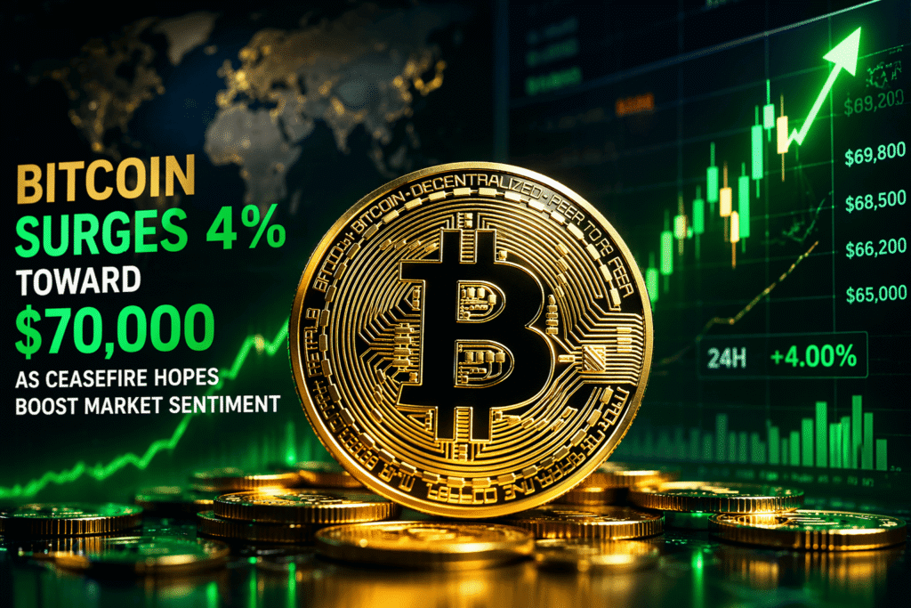 Bitcoin stijgt 4% richting $70,000 door hoop op staakt-het-vuren