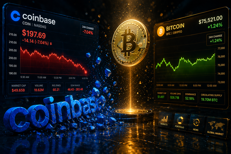 Coinbase-aandeel daalt 7% terwijl Bitcoin stabiel blijft wat veroorzaakt deze opvallende afwijking