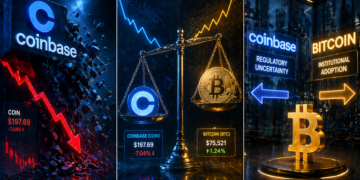 Coinbase-aandeel daalt 7% terwijl Bitcoin stabiel blijft wat veroorzaakt deze opvallende afwijking